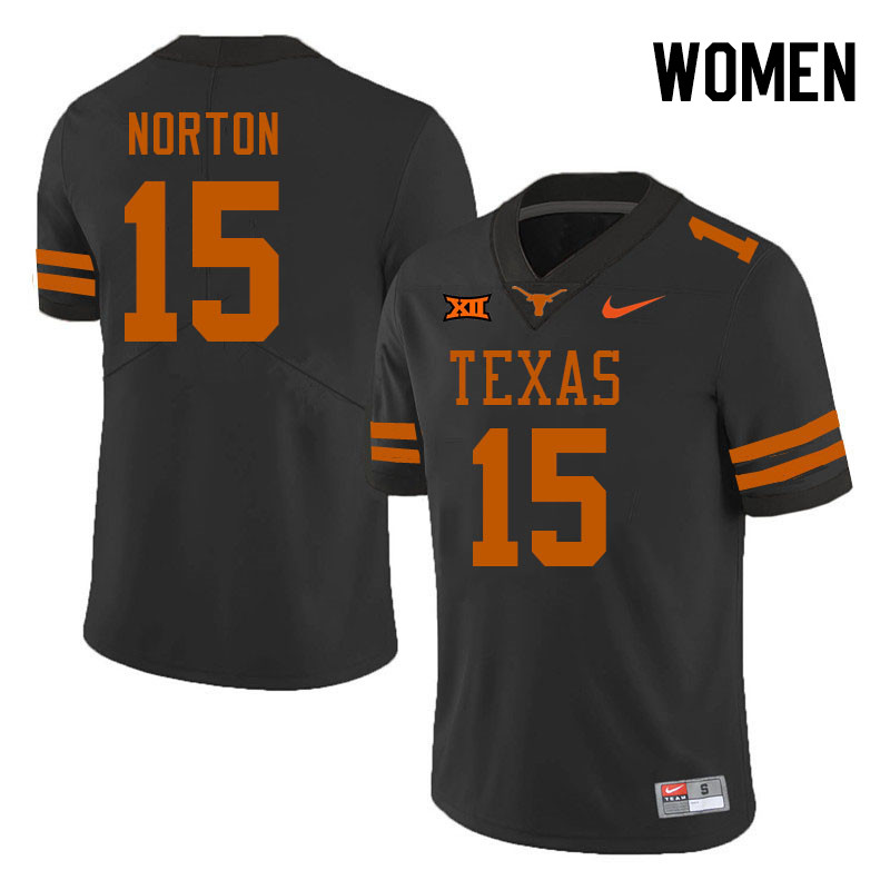 Women #15 Bill Norton Texas Longhorns College Football Jerseys Stitched-Black